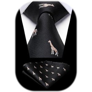 image:imageHISDERN Ties For Men Funny Holiday Mens Ties Handkerchief Animal Mens Neckties Silk Tie Pocket Square Set Business PartyBlackgiraffe