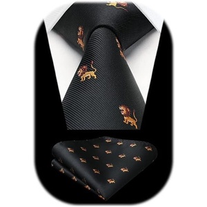 image:imageHISDERN Ties For Men Funny Holiday Mens Ties Handkerchief Animal Mens Neckties Silk Tie Pocket Square Set Business PartyBlacklion