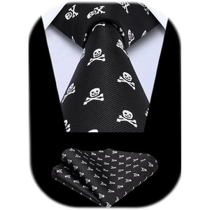 image:imageHISDERN Ties For Men Funny Holiday Mens Ties Handkerchief Animal Mens Neckties Silk Tie Pocket Square Set Business PartyBlackskull