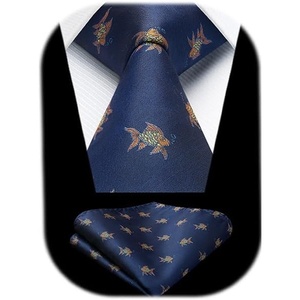 image:imageHISDERN Ties For Men Funny Holiday Mens Ties Handkerchief Animal Mens Neckties Silk Tie Pocket Square Set Business PartyBluefish