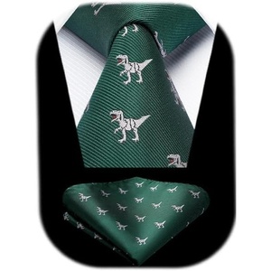 image:imageHISDERN Ties For Men Funny Holiday Mens Ties Handkerchief Animal Mens Neckties Silk Tie Pocket Square Set Business PartyGreendinosaurs