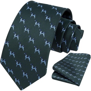 image:imageHISDERN Ties For Men Funny Holiday Mens Ties Handkerchief Animal Mens Neckties Silk Tie Pocket Square Set Business PartyGreendog