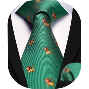 image:imageHISDERN Ties For Men Funny Holiday Mens Ties Handkerchief Animal Mens Neckties Silk Tie Pocket Square Set Business PartyGreenlion