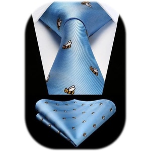 image:imageHISDERN Ties For Men Funny Holiday Mens Ties Handkerchief Animal Mens Neckties Silk Tie Pocket Square Set Business PartyLight Bluebee