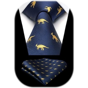 image:imageHISDERN Ties For Men Funny Holiday Mens Ties Handkerchief Animal Mens Neckties Silk Tie Pocket Square Set Business PartyNavy Bluedinosaur