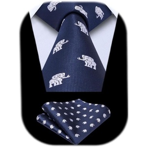 image:imageHISDERN Ties For Men Funny Holiday Mens Ties Handkerchief Animal Mens Neckties Silk Tie Pocket Square Set Business PartyNavy Blueelephant