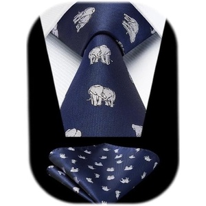 image:imageHISDERN Ties For Men Funny Holiday Mens Ties Handkerchief Animal Mens Neckties Silk Tie Pocket Square Set Business PartyNavy Blueelephant2