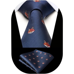 image:imageHISDERN Ties For Men Funny Holiday Mens Ties Handkerchief Animal Mens Neckties Silk Tie Pocket Square Set Business PartyNavy Bluefox