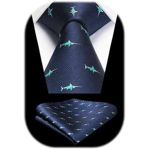 image:imageHISDERN Ties For Men Funny Holiday Mens Ties Handkerchief Animal Mens Neckties Silk Tie Pocket Square Set Business PartyNavy Blueshark