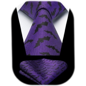 image:imageHISDERN Ties For Men Funny Holiday Mens Ties Handkerchief Animal Mens Neckties Silk Tie Pocket Square Set Business PartyPurplebat