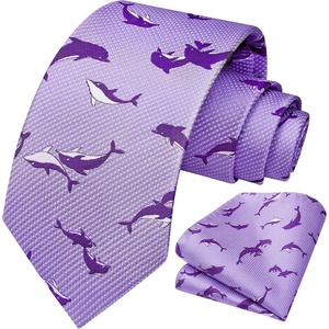 image:imageHISDERN Ties For Men Funny Holiday Mens Ties Handkerchief Animal Mens Neckties Silk Tie Pocket Square Set Business PartyPurpledolphin