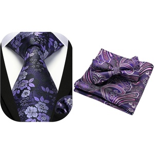 image:imageHISDERN Ties for Men Purple Bow Tie Pretied Paisley Bow Ties and Pocket Square Set Formal Mens Floral Bowtie Classic Bowties for Wedding Party