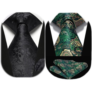image:imageHISDERN Ties for Men Woven Classic Necktie Handkerchief Set Formal Paisley Floral Tie with Pocket Square for Wedding Business