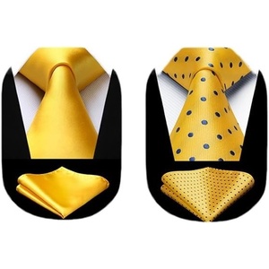 image:imageHISDERN Yellow Ties for Men Classic Silk Ties and Pocket Square Formal Business Polka Dot Necktie Handkerchief Set Wedding Party Prom Suit Neckties