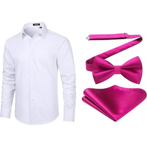 image:imageMens Bow Tie Pocket Square Set Dress Shirts Long Sleeve Button Down Shirts for Casual Formal Business Wedding