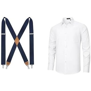 image:imageHISDERN Suspenders for Men Oxford Business Casual Formal Collared Shirt