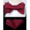 image:imageHISDERN Mens Bow Ties Self Tie Woven Satin Pocket Squares Set Formal Tuxedo Floral Paisley Bowties for Wedding Party PromBurgundy