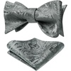 image:imageHISDERN Mens Bow Ties Self Tie Woven Satin Pocket Squares Set Formal Tuxedo Floral Paisley Bowties for Wedding Party PromGrey