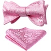 image:imageHISDERN Mens Bow Ties Self Tie Woven Satin Pocket Squares Set Formal Tuxedo Floral Paisley Bowties for Wedding Party PromPink