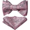 image:imageHISDERN Mens Bow Ties Self Tie Woven Satin Pocket Squares Set Formal Tuxedo Floral Paisley Bowties for Wedding Party PromPink6