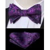 image:imageHISDERN Mens Bow Ties Self Tie Woven Satin Pocket Squares Set Formal Tuxedo Floral Paisley Bowties for Wedding Party PromPurple  Navy