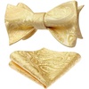image:imageHISDERN Mens Bow Ties Self Tie Woven Satin Pocket Squares Set Formal Tuxedo Floral Paisley Bowties for Wedding Party PromYellow