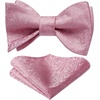 image:imageHISDERN Pink Bowties for Men Floral Paisley Selftie Bowtie Woven Silk Mens Bow Tie with Pocket Square Set for Wedding Party Light Pink 2Pack