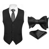 image:imageHISDERN Mens Black Vest 3 Botton and Self Tie amp Pocket Square Set for Wedding Prom