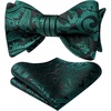 image:imageHISDERN Mens Bow Ties Self Tie Woven Satin Pocket Squares Set Formal Tuxedo Floral Paisley Bowties for Wedding Party PromTeal 4