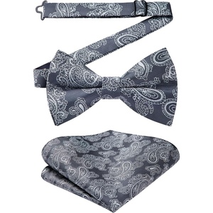 image:imageHISDERN Bow Ties for Men Paisley Floral Pretied Bowtie Pocket Square Set Mens Formal Bow Ties Wedding PartyBlack Paisley