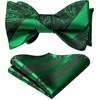 image:imageHISDERN Bowties for Men Floral Emerald Green Paisley Selftie Bowtie Dark Green Woven Silk Mens Bow Tie with Pocket Square Set for Wedding Party 2Pack