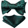 image:imageHISDERN Bowties for Men Floral Emerald Green Paisley Selftie Bowtie Forest Green Woven Silk Mens Bow Tie with Pocket Square Set for Wedding Party 2Pack