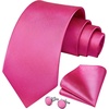 image:imageHISDERN Mens Solid Ties Formal Business Woven Tie and Pocket Square Cufflinks Set Classic Silk Satin Necktie WeddingBhot Pink 3