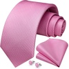 image:imageHISDERN Mens Solid Ties Formal Business Woven Tie and Pocket Square Cufflinks Set Classic Silk Satin Necktie WeddingBpink 2