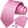 image:imageHISDERN Mens Solid Ties Formal Business Woven Tie and Pocket Square Cufflinks Set Classic Silk Satin Necktie WeddingBpink 3