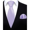image:imageHISDERN Mens Solid Ties Formal Business Woven Tie and Pocket Square Cufflinks Set Classic Silk Satin Necktie WeddingBpink Light 2