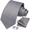 image:imageHISDERN Mens Solid Ties Formal Business Woven Tie and Pocket Square Cufflinks Set Classic Silk Satin Necktie WeddingDgrey