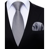 image:imageHISDERN Mens Solid Ties Formal Business Woven Tie and Pocket Square Cufflinks Set Classic Silk Satin Necktie WeddingDgrey
