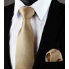 image:imageHISDERN Mens Solid Ties Formal Business Woven Tie and Pocket Square Cufflinks Set Classic Silk Satin Necktie WeddingEchampagne 3