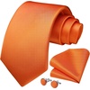 image:imageHISDERN Mens Solid Ties Formal Business Woven Tie and Pocket Square Cufflinks Set Classic Silk Satin Necktie WeddingF1orange