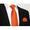 image:imageHISDERN Mens Solid Ties Formal Business Woven Tie and Pocket Square Cufflinks Set Classic Silk Satin Necktie WeddingF1orange