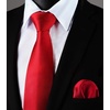 image:imageHISDERN Mens Solid Ties Formal Business Woven Tie and Pocket Square Cufflinks Set Classic Silk Satin Necktie WeddingG1red Light