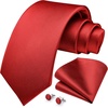 image:imageHISDERN Mens Solid Ties Formal Business Woven Tie and Pocket Square Cufflinks Set Classic Silk Satin Necktie WeddingG1red Light