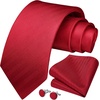 image:imageHISDERN Mens Solid Ties Formal Business Woven Tie and Pocket Square Cufflinks Set Classic Silk Satin Necktie WeddingG2red
