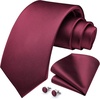 image:imageHISDERN Mens Solid Ties Formal Business Woven Tie and Pocket Square Cufflinks Set Classic Silk Satin Necktie WeddingG3burgundy