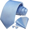 image:imageHISDERN Mens Solid Ties Formal Business Woven Tie and Pocket Square Cufflinks Set Classic Silk Satin Necktie WeddingHbaby Blue Light 2