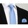 image:imageHISDERN Mens Solid Ties Formal Business Woven Tie and Pocket Square Cufflinks Set Classic Silk Satin Necktie WeddingHbaby Blue Light