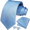 image:imageHISDERN Mens Solid Ties Formal Business Woven Tie and Pocket Square Cufflinks Set Classic Silk Satin Necktie WeddingHbaby Blue Light