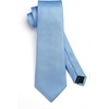 image:imageHISDERN Mens Solid Ties Formal Business Woven Tie and Pocket Square Cufflinks Set Classic Silk Satin Necktie WeddingHbaby Blue Light