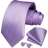 image:imageHISDERN Mens Solid Ties Formal Business Woven Tie and Pocket Square Cufflinks Set Classic Silk Satin Necktie WeddingIpurple Light 3